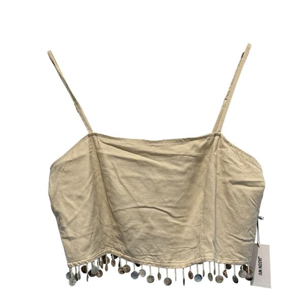 Jason Wu Crop Top Womens 8 Beige Mother of Pearl Shell Beaded Trim Summer NWT - Picture 12 of 13